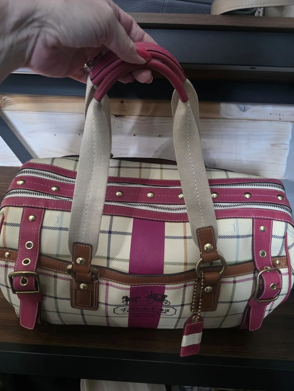 Coach Heritage Tattersall XL Duffle Travel Tote Bag Very RARE - Picture 11 of 17